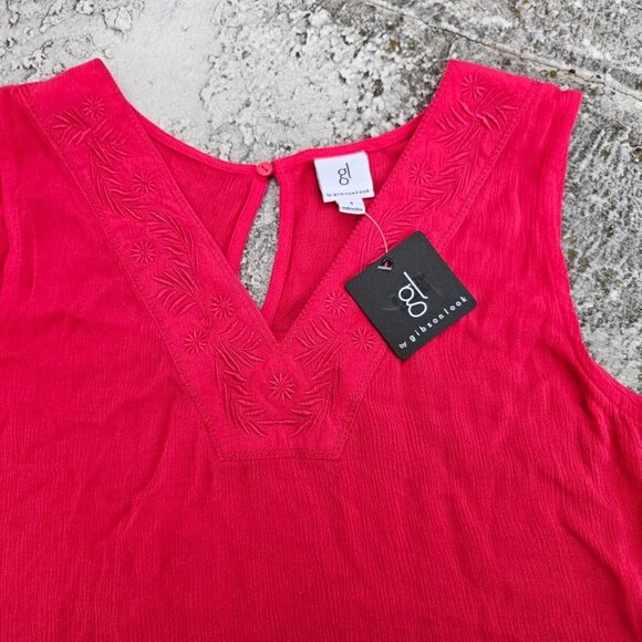 GL by Gibson Look Women Top Red V Neck Sleeve Less Blouse Shirt Size S NWT Bran - Picture 2 of 11